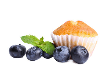 muffins and natural blueberries with mint