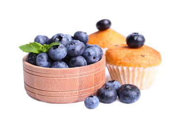 muffins and natural blueberries with mint