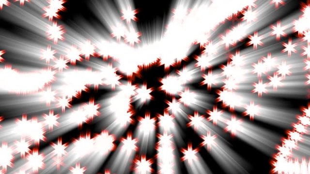 Estrellas  blancas con borde naranja rojizo y efecto aureola blanca sobre fondo negro