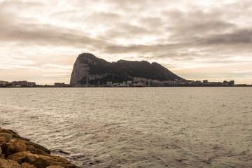 Views of the Rock of Gibraltar from La Linea de la Concepcion, Spain, on a beautiful and sunny summer day