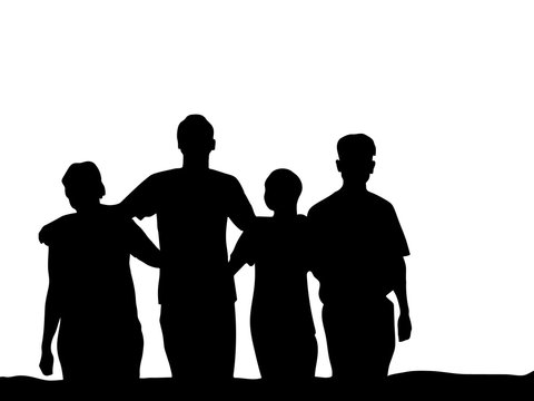 Gruppe von Menschen steht umarmend zusammen - scherenschnittstil