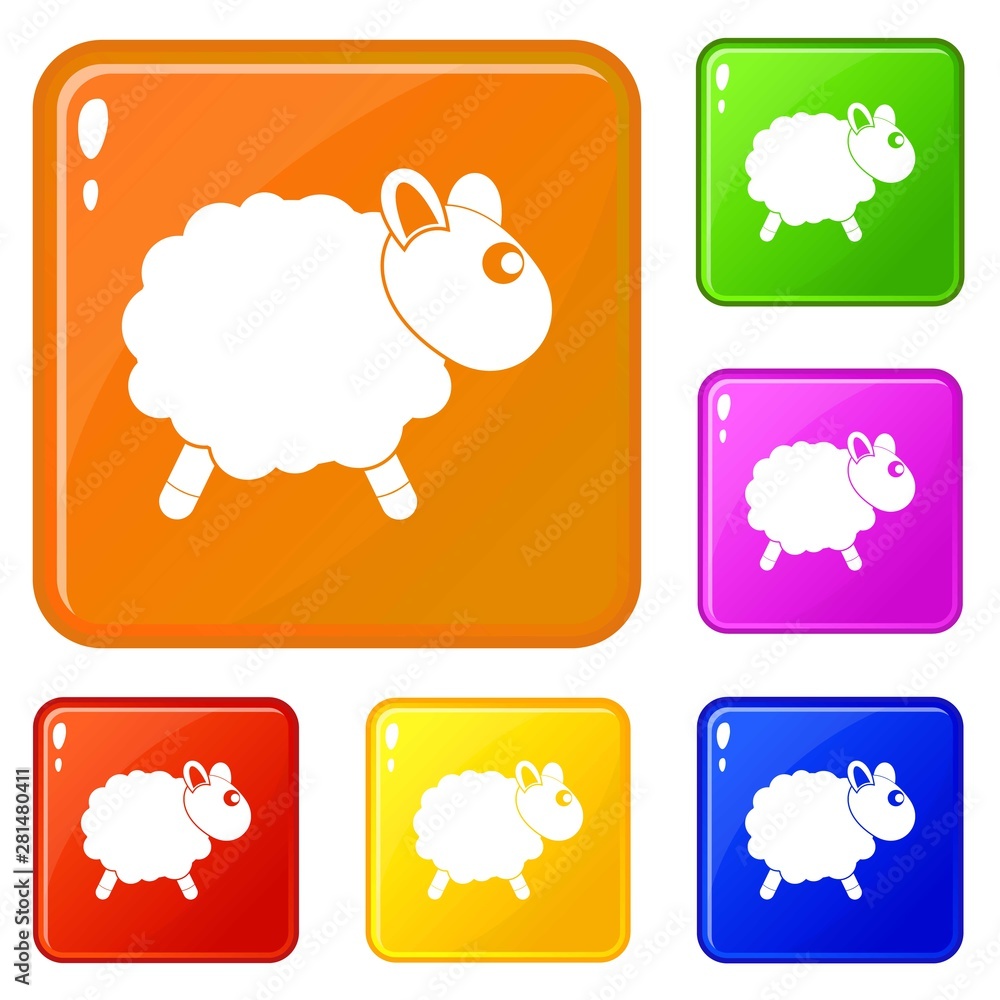 Poster sheep icons set collection vector 6 color isolated on white background