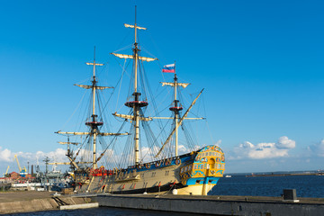 Sailing ship at the pier in Kronstadt