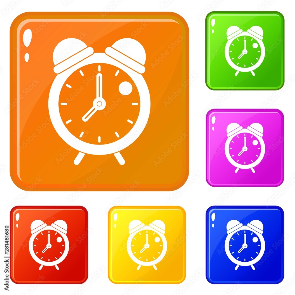 Aufkleber alarm clock retro classic design icons set collection vector 6 color isolated on white background