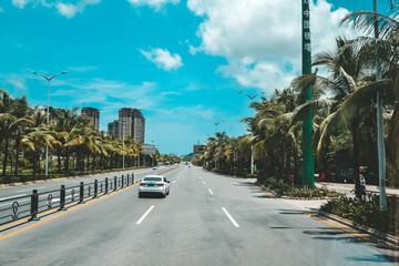 Sanya street view. China roads. Hainan island.