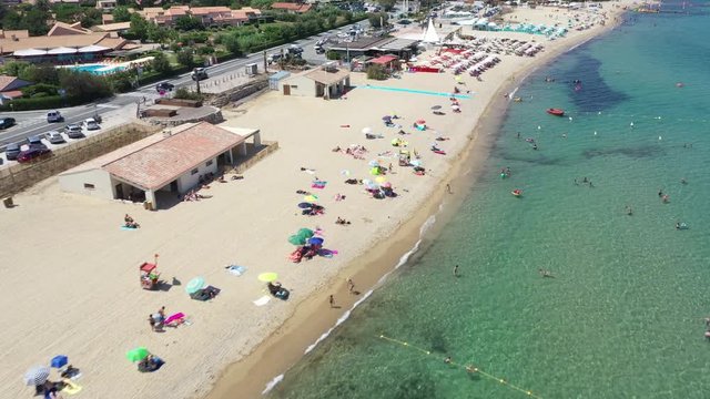 Aerial view of La Nartelle beach to Sainte Maxime on French riviera