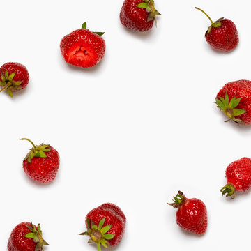 Healthy strawberry isolated on white background. Copy space. Top view, High resolution product.