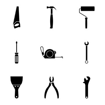Set of construction tools. Black vecor set