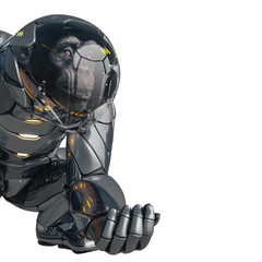 chimpanzee astronaut asking in a white background