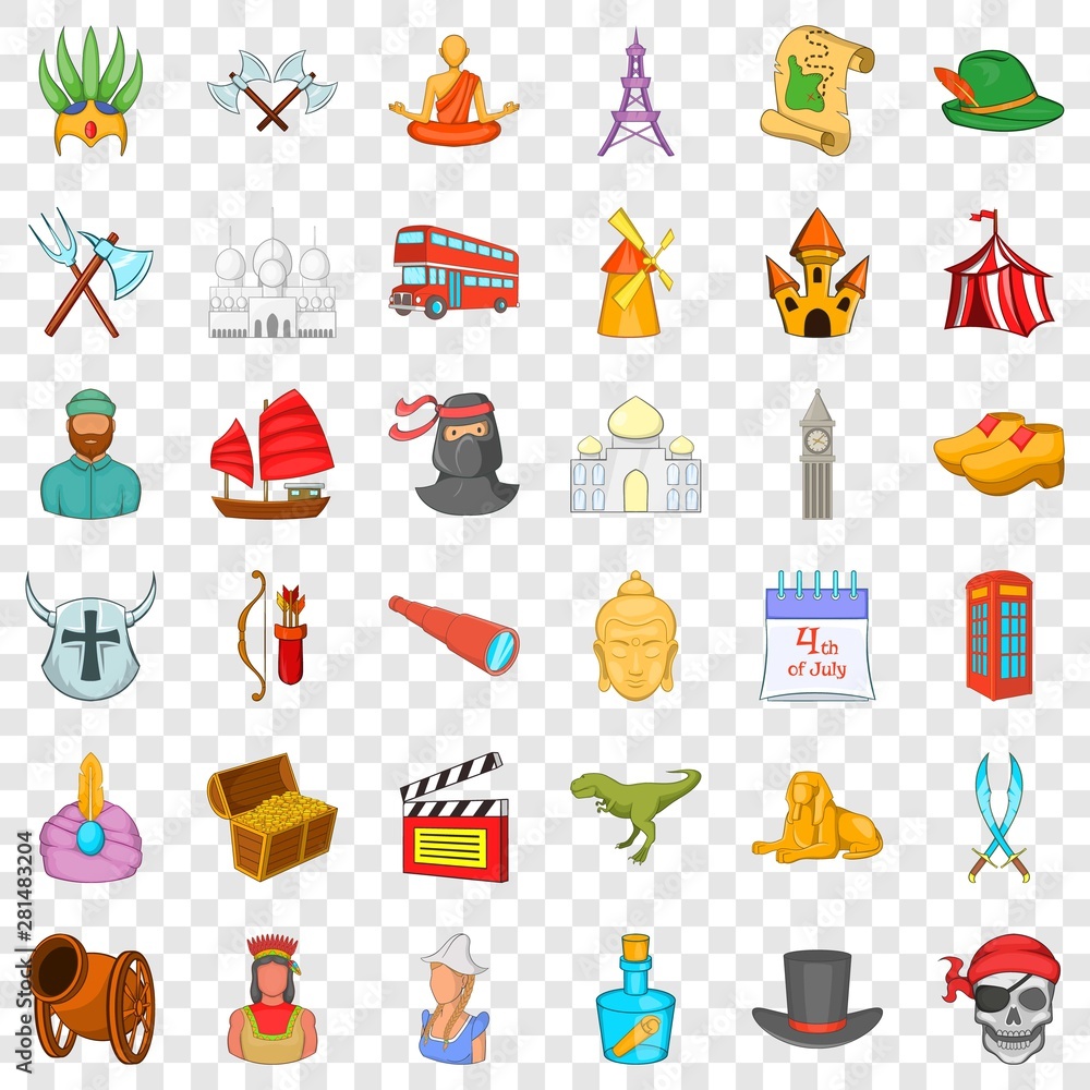 Poster sword icons set. cartoon style of 36 sword vector icons for web for any design