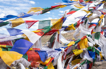 Prayer flags at Kamba La pass in India.