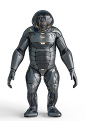 Fototapeta premium chimpanzee astronaut stand up in a white background