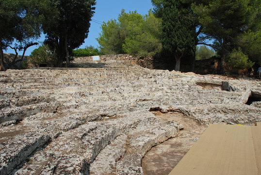 The ruins of a Roman theatre in the ancient City of Pollentia at Alcudia on the Spanish island of Majorca.