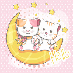 cute cat sitting on the moon illustration for kids