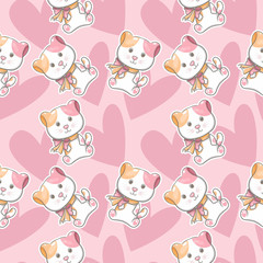 cute baby kitten with seamless pattern
