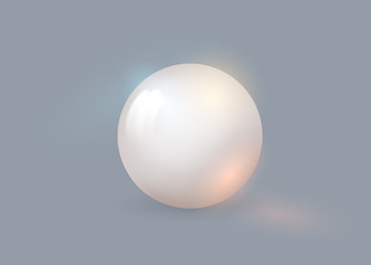 White pearl. White sphere on background. Abstract banner with white ball. Vector illustration, transparencies.