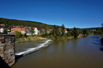 Fototapeta na wymiar View over the Werra river in Hann. Munden