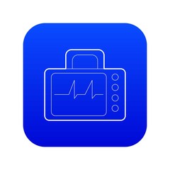 Monitor with cardiogram icon blue vector isolated on white background