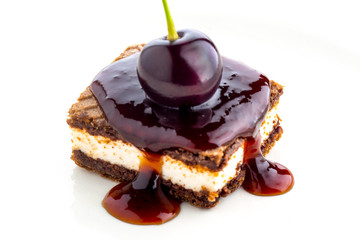 waffle cake with cherry isolated on white