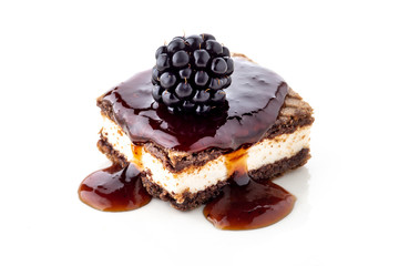 waffle cake with blackberry isolated on white