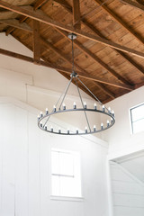 Modern Black Chandelier in Barn, Rustic Barn Wedding, Vintage Light