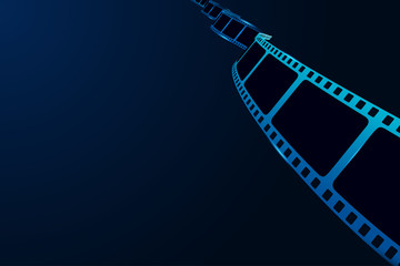 Fototapeta premium Festive design with cinema film strip isolated on blue background. Cinema festival poster or flyer template for your design. Movie time and entertainment concept. Vector illustration