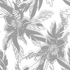 Flowers Seamless Pattern. Hand Drawn Floral Illustration on a WhiteBackground.