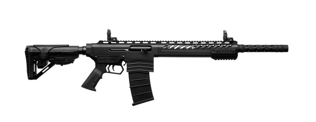 Modern semi-automatic tactical shotgun isolate on white background. Modern weapons on a light...
