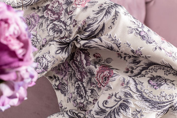Obraz premium Bedspread with ornament close-up. Fabric, texture. 