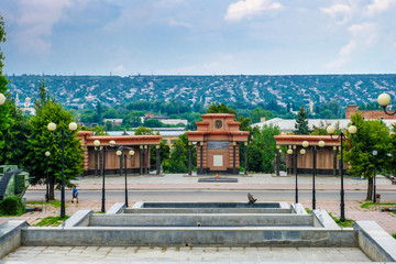 Monument to the Fighters of the Revolution. British tank Mark V participated of the Civil War in the years 1919-1920
