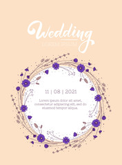 Bohemian rustic wedding invitation layout. Greeting card design template