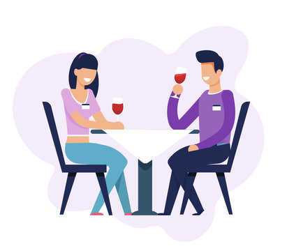 Man and Woman on Dating Sitting at Table Isolated