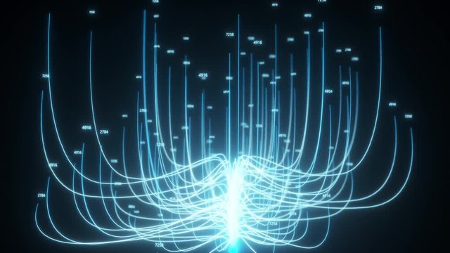 Growing tree transmitting internet cloud computing data. The concept of network technologies, neural networks or artificial intelligence