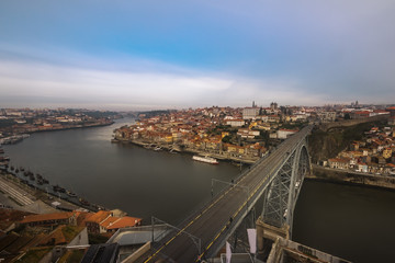 Fototapeta premium Aerial view of Dom Luis Bridge at the morning, Porto, Portugal