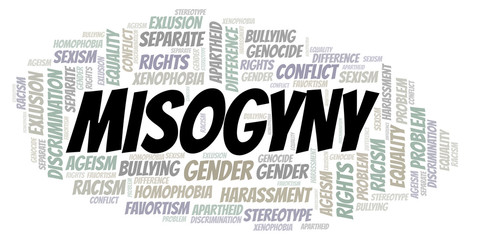 Fototapeta premium Misogyny - type of discrimination - word cloud.
