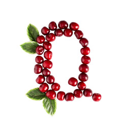 One English letter Q Alphabet of ripe cherries. Isolate on white background. Summer, healthy concept.