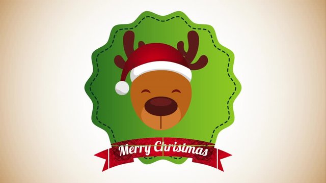merry christmas animation with reindeer head character
