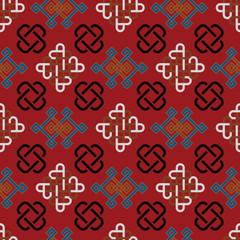 illustration of traditional symbol and ornaments. Seamless repeat pattern.