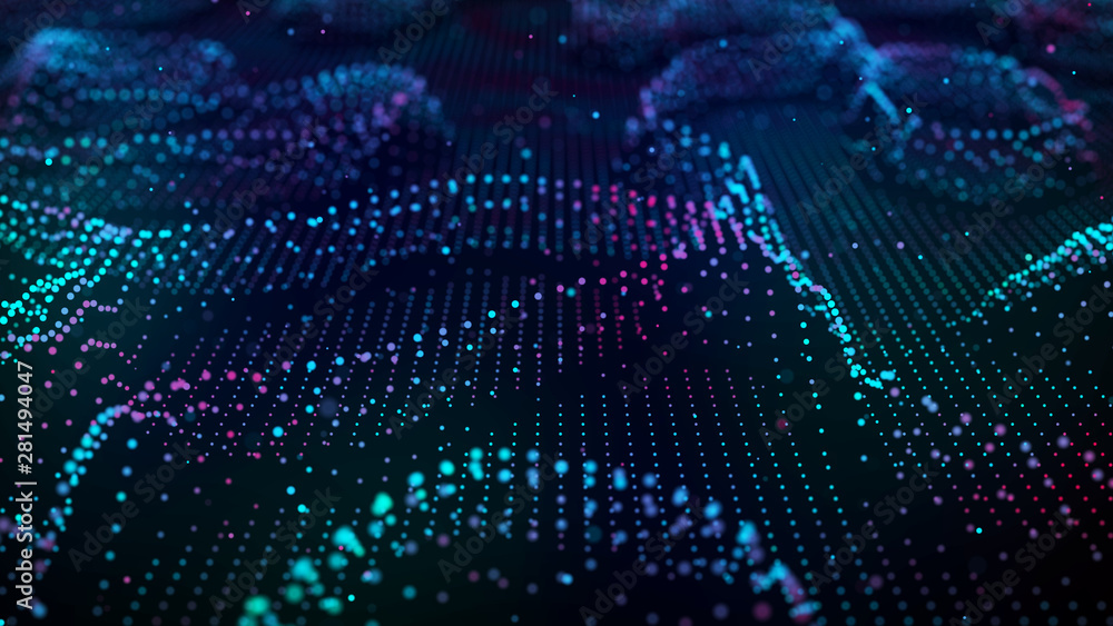 Poster cybernetic futuristic background. big data visualization. technological 3d landscape. abstract grid 