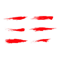 Fototapeta na wymiar Red Brush Trace Texture Paint Set on a White. Vector