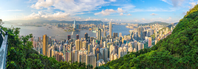 Obraz na płótnie Canvas Panoramic view of Victoria Harbor and Hong Kong skyline