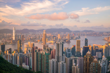 Fototapeta na wymiar Panoramic view of Victoria Harbor and Hong Kong skyline