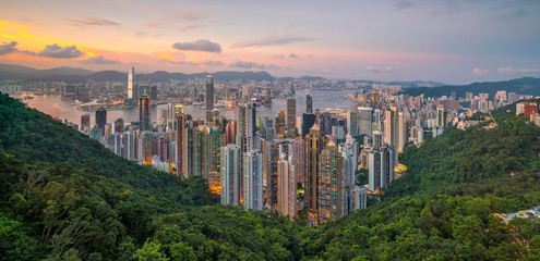 Panoramic view of Victoria Harbor and Hong Kong skyline © f11photo