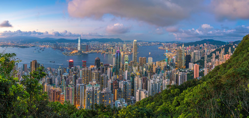 Fototapeta na wymiar Panoramic view of Victoria Harbor and Hong Kong skyline