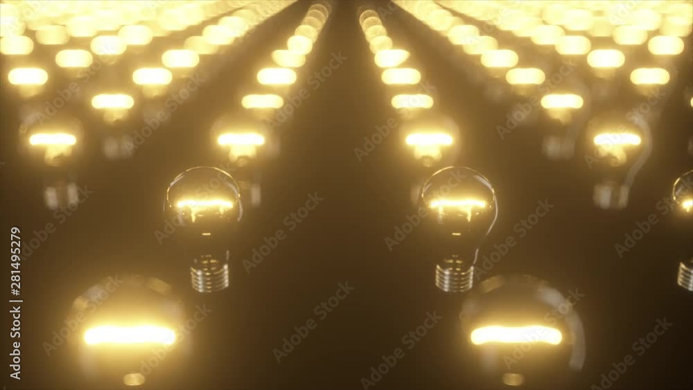 Aufkleber infinite surface of flashing incandescent bulbs. blinking lights. seamless loop 3d render