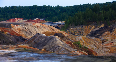 panorama of industrial clay hills in Ural