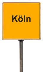 Cologne city Germany, yellow sign isolated on white