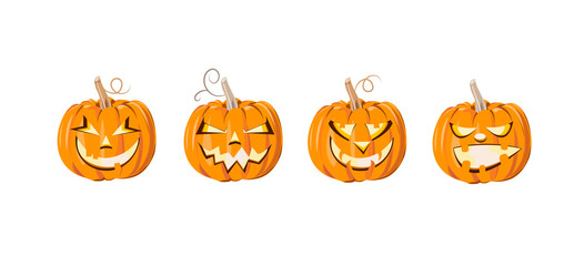 Halloween pumpkins face set. Cartoony emotions. Angry, cunning, happy. Halloween festive collection