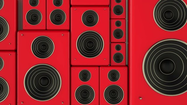 Set of dynamics. 3d animation of a loudspeakers. 