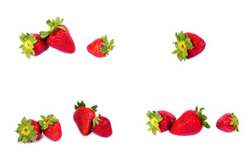 Strawberries on a white background. Group of red strawberries on a white background. Fresh and juicy strawberries on an isolated background.